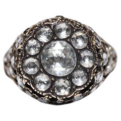 Vintage Circa 1970er Jahre 14k Gold Natürlicher Rosenschliff Diamant Dekorierter Ring