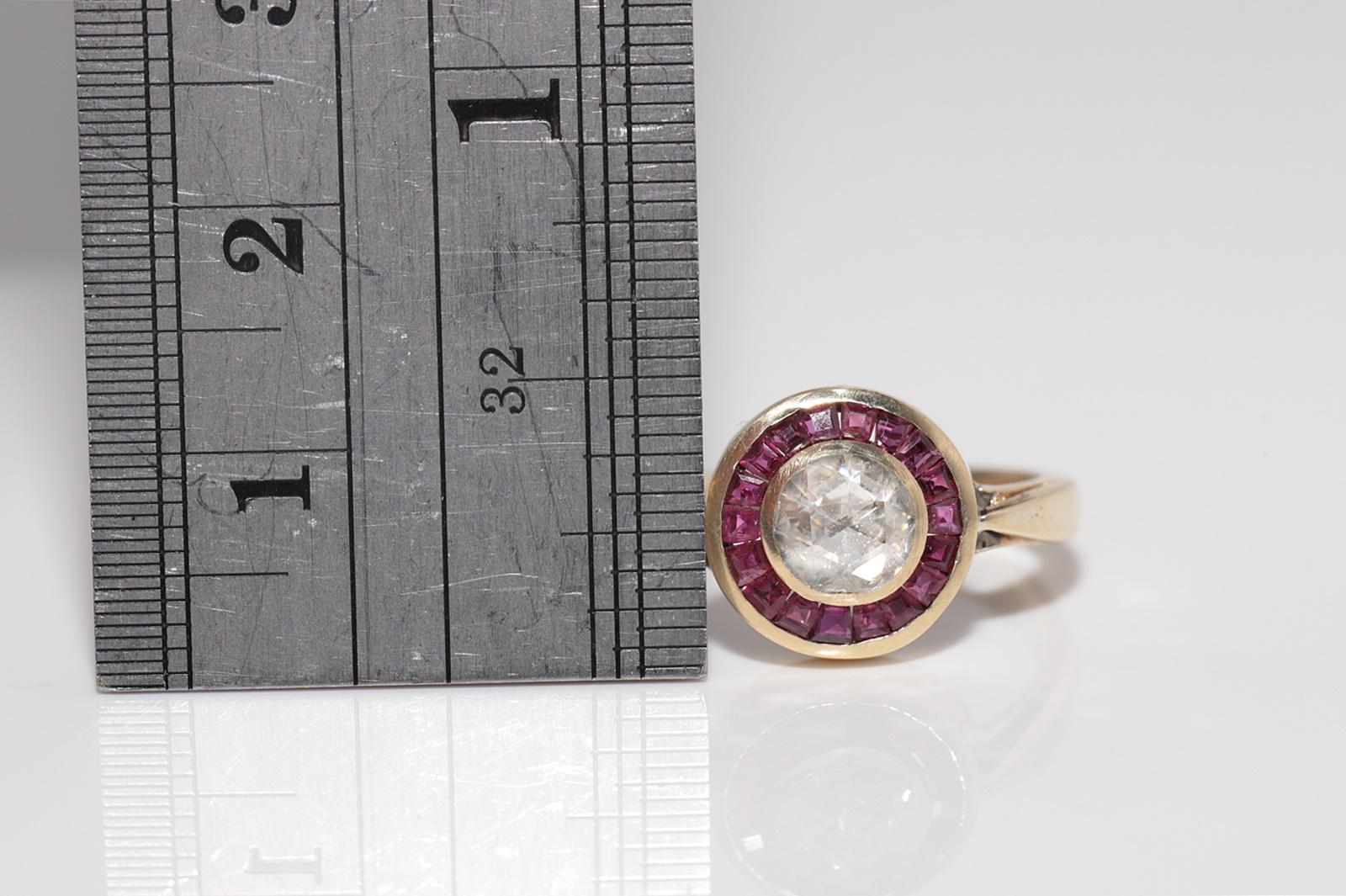 Anello solitario in oro 14k con diamante naturale taglio rosa e rubino, vintage, anni '70 circa. in vendita 4