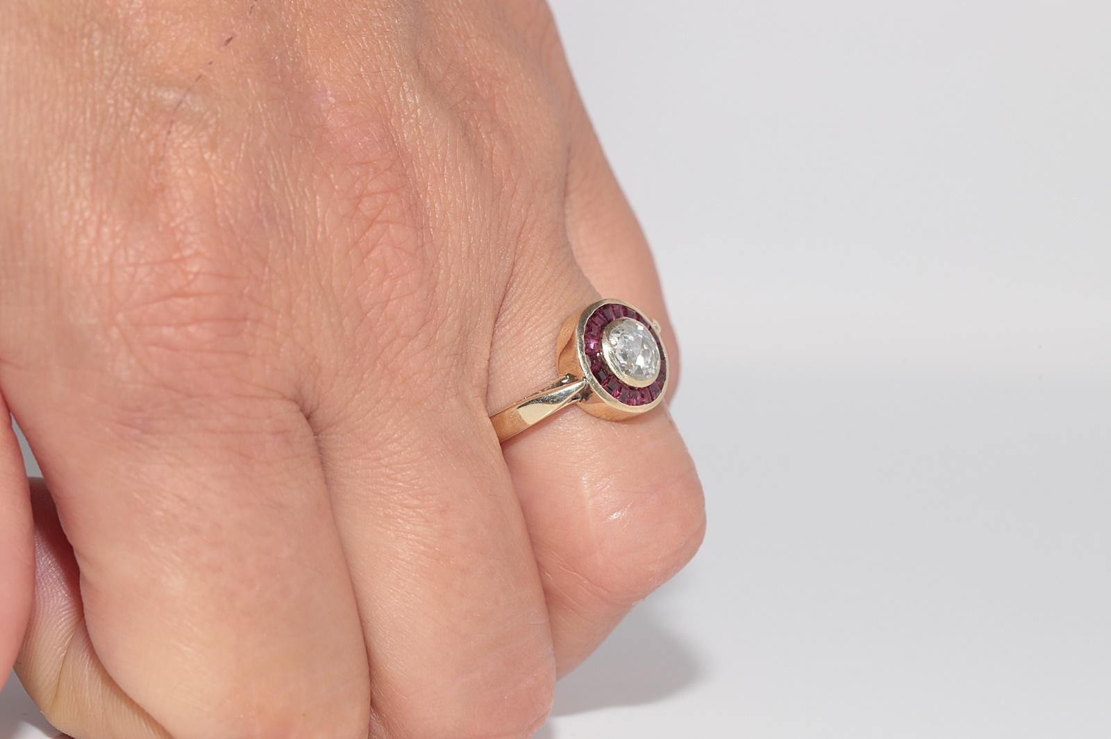 Anello solitario in oro 14k con diamante naturale taglio rosa e rubino, vintage, anni '70 circa. in vendita 9