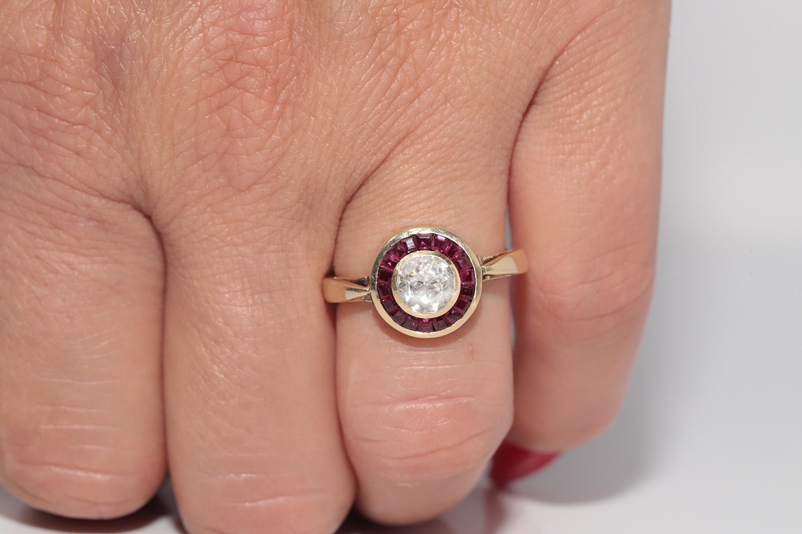 Anello solitario in oro 14k con diamante naturale taglio rosa e rubino, vintage, anni '70 circa. in vendita 10