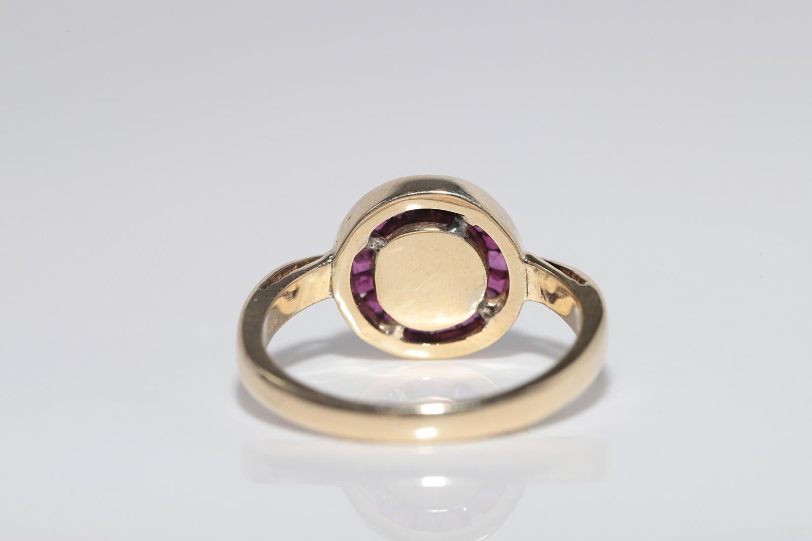 Anello solitario in oro 14k con diamante naturale taglio rosa e rubino, vintage, anni '70 circa. in vendita 1