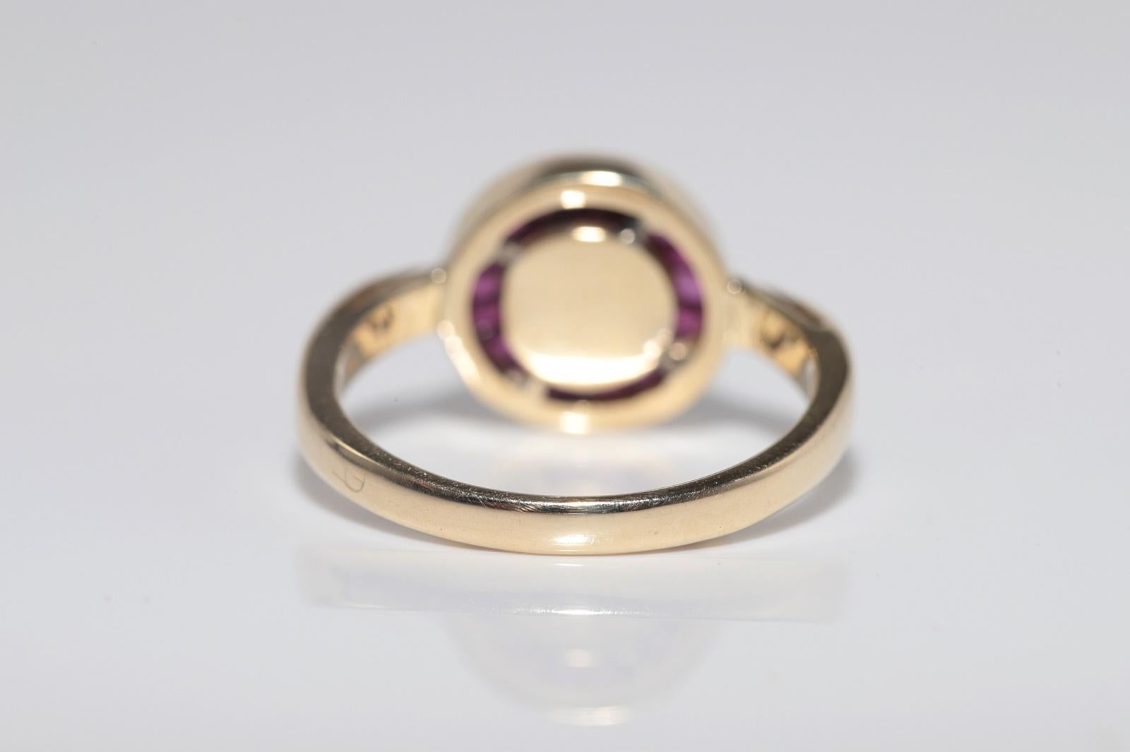 Anello solitario in oro 14k con diamante naturale taglio rosa e rubino, vintage, anni '70 circa. in vendita 2