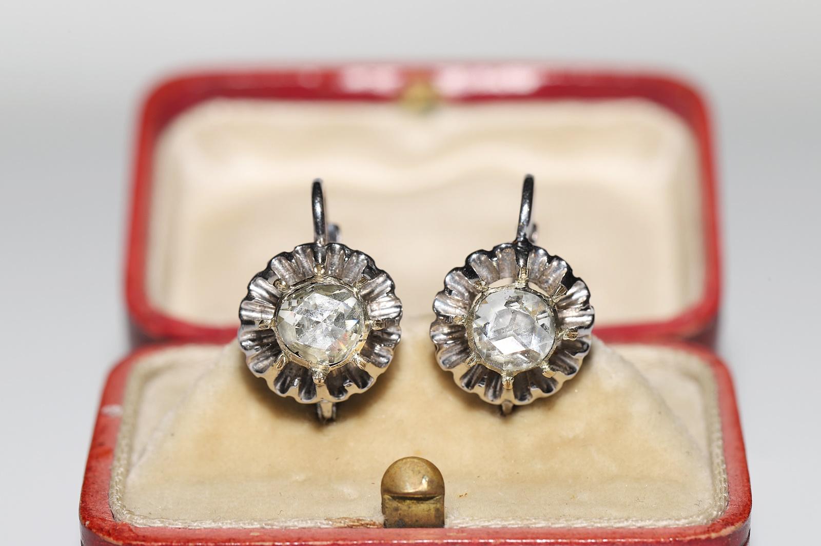 Vintage Solitär-Ohrring, Vintage, ca. 1970er Jahre, 14k Gold, natürlicher Diamant im Rosenschliff  im Angebot 1