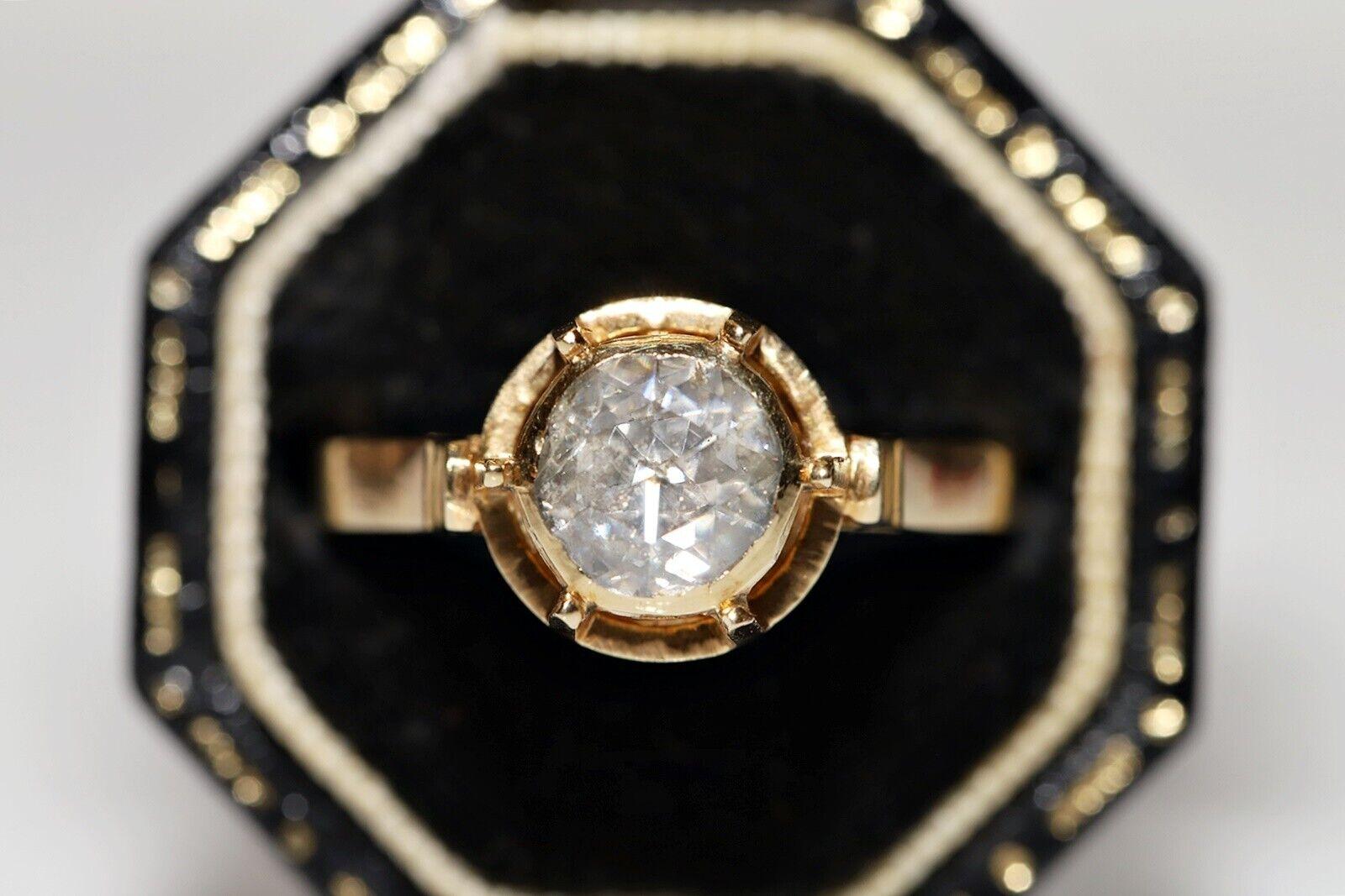 Bague solitaire vintage des années 1970 en or 14 carats avec diamants naturels taille rose en vente 4
