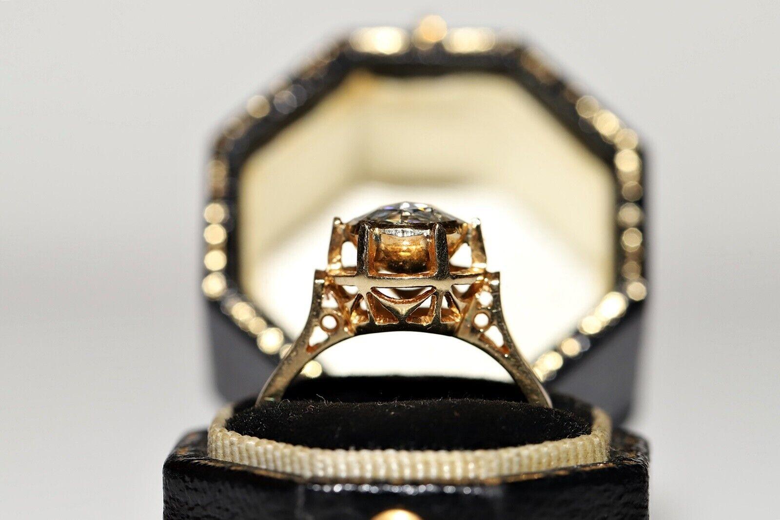 Bague solitaire vintage des années 1970 en or 14 carats avec diamants naturels taille rose en vente 5