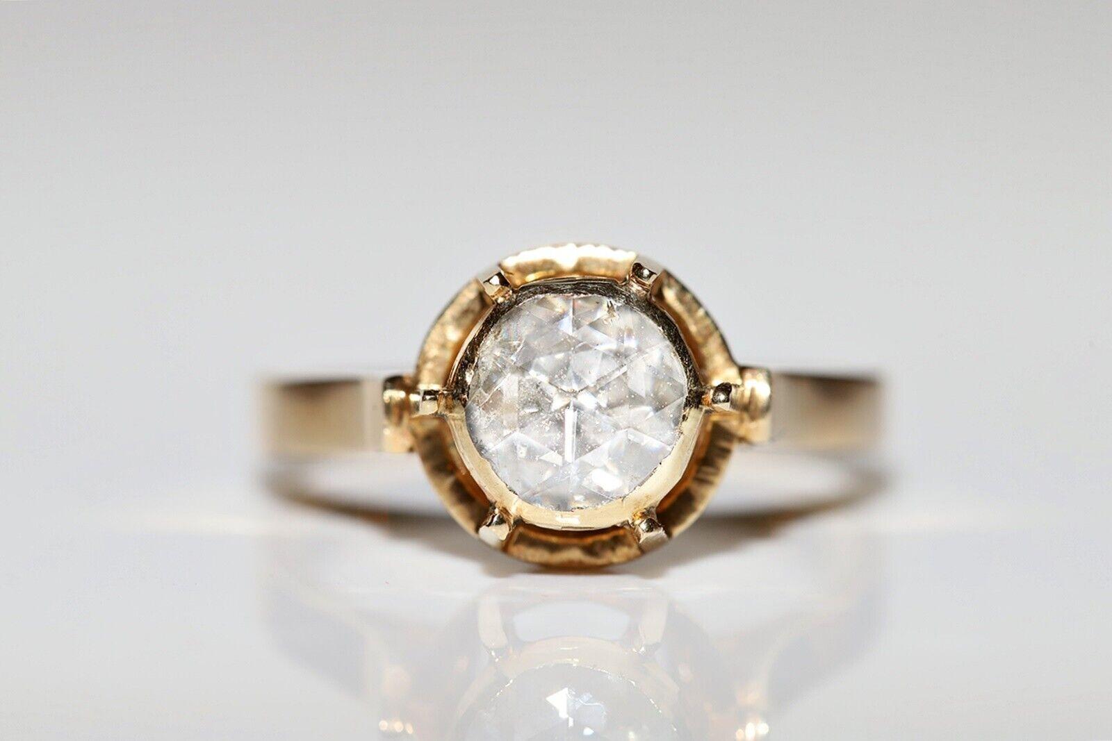 Vintage Circa 1970s 14k Gold Natural Rose Cut Diamond Solitaire Ring For Sale 7