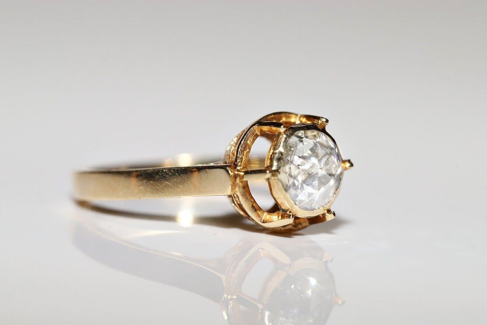 Bague solitaire vintage des années 1970 en or 14 carats avec diamants naturels taille rose en vente 7
