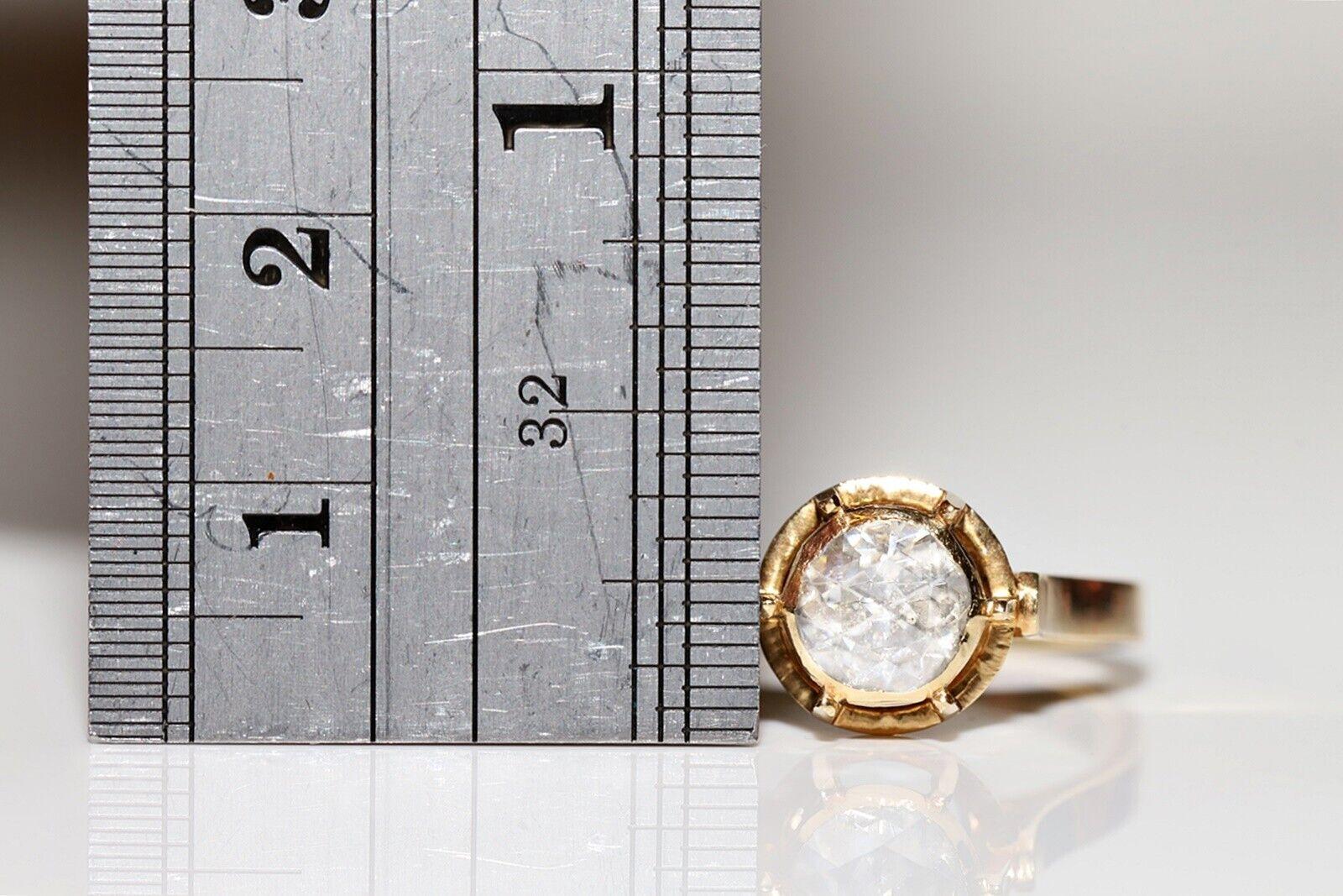 Bague solitaire vintage des années 1970 en or 14 carats avec diamants naturels taille rose Pour femmes en vente