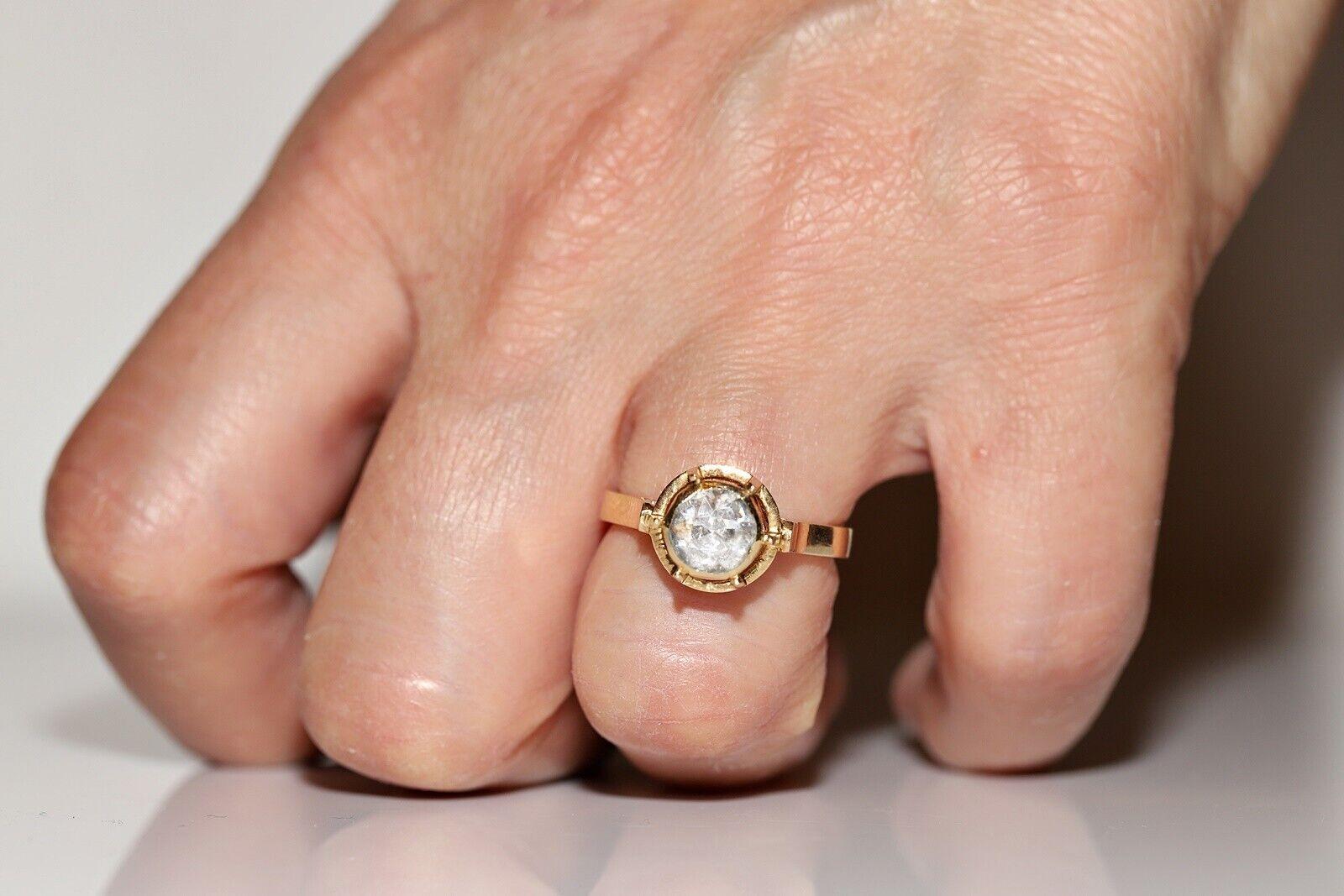 Bague solitaire vintage des années 1970 en or 14 carats avec diamants naturels taille rose en vente 3