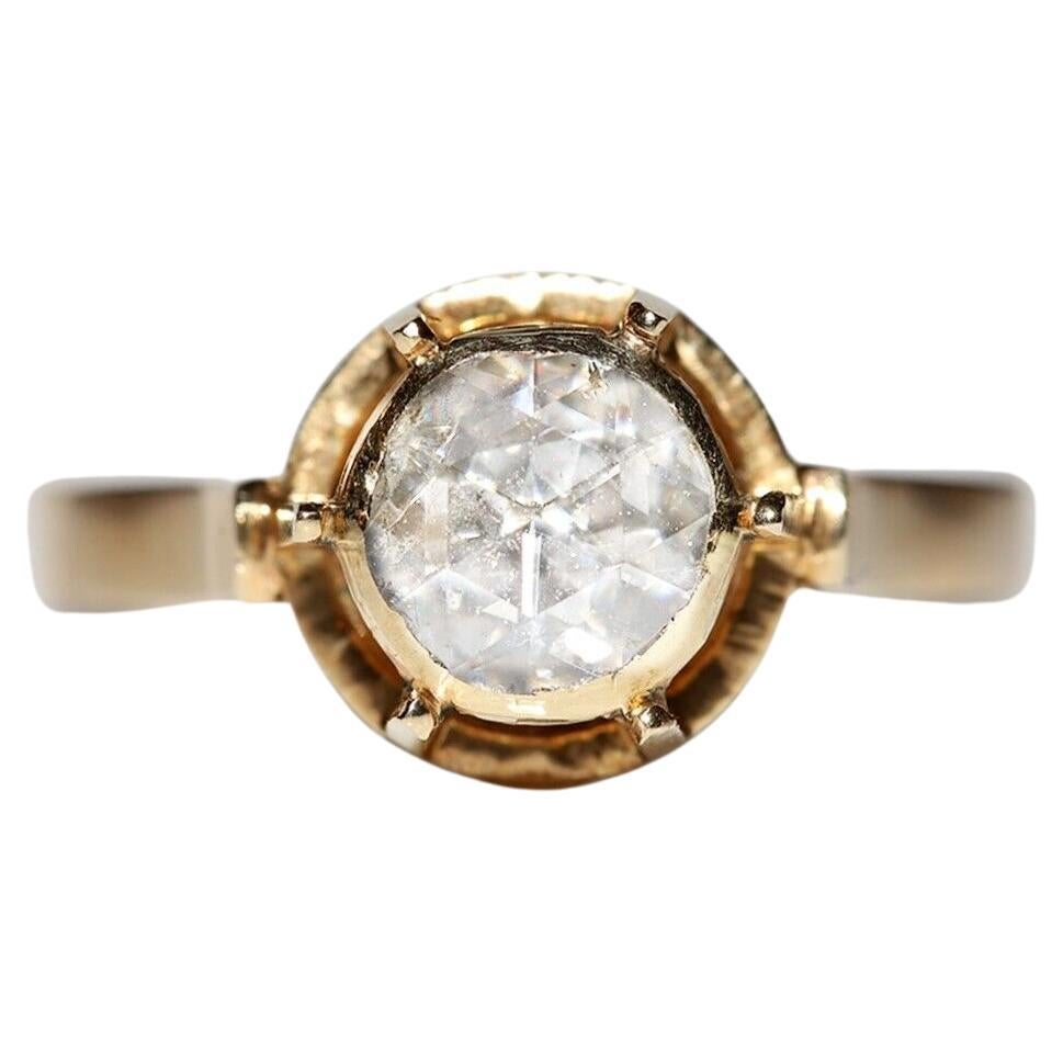 Vintage Circa 1970s 14k Gold Natural Rose Cut Diamond Solitaire Ring For Sale