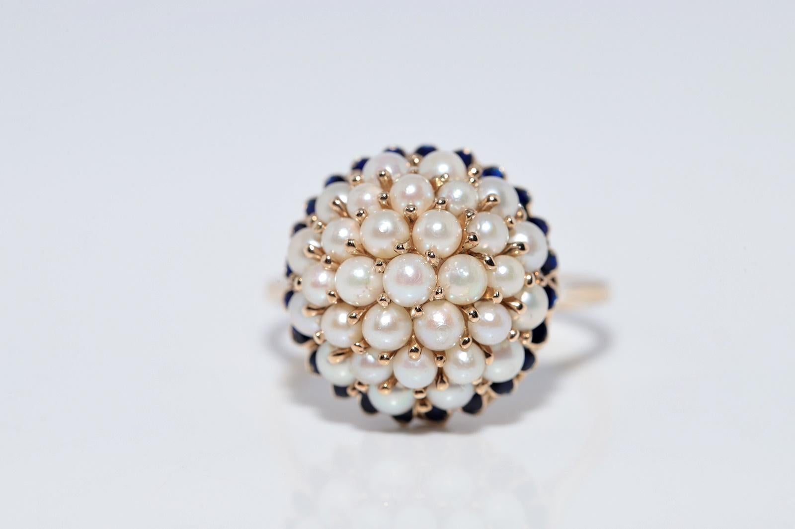 Vintage CIRCA 1970s 14k Gold Perle und Emaille verziert Ring im Angebot