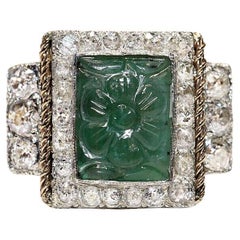 Vintage Circa 1970s 14k Gold Top Silver  Natural Diamond And Emerald Ring 