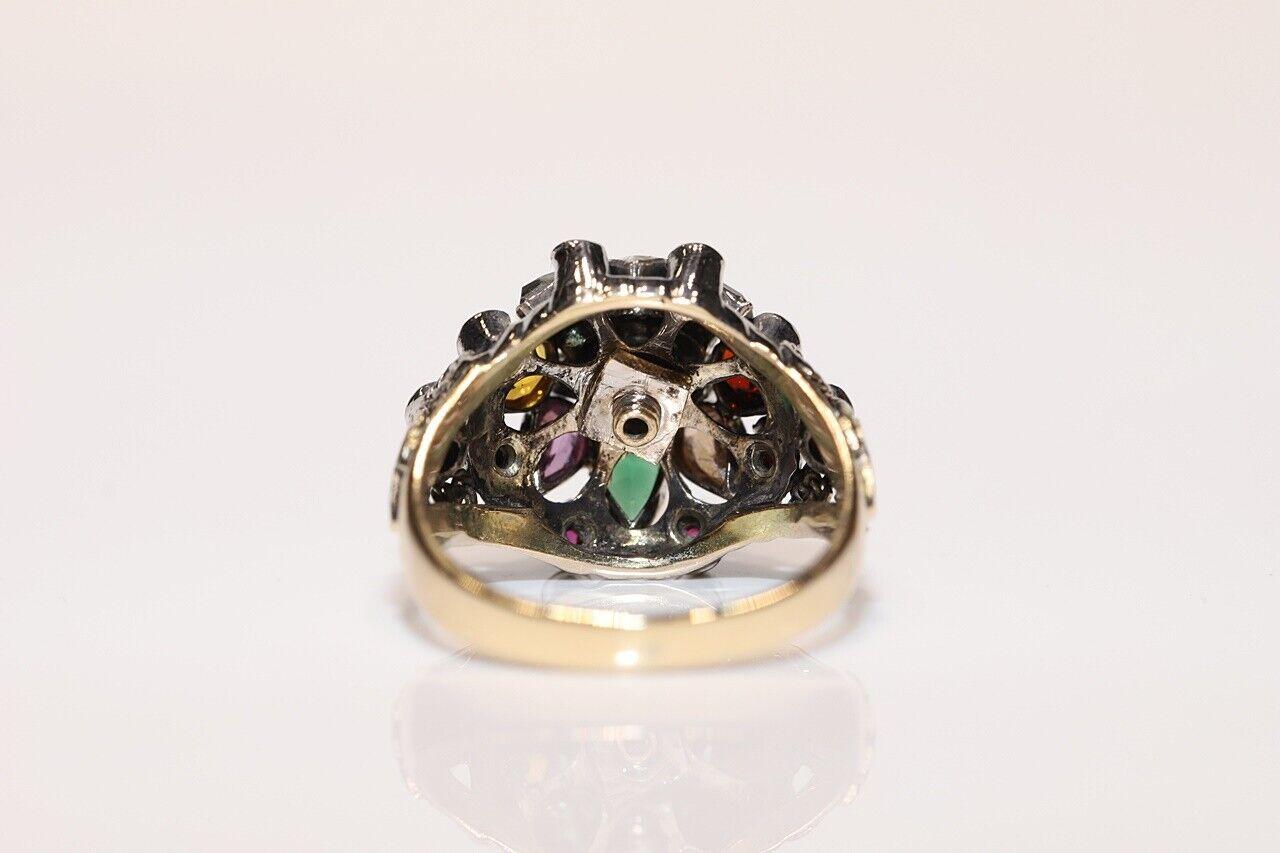 Vintage Circa 1970er Jahre 14k Gold Top Silber natürlicher Diamant und Rubin Dekorierter Ring (Brillantschliff) im Angebot