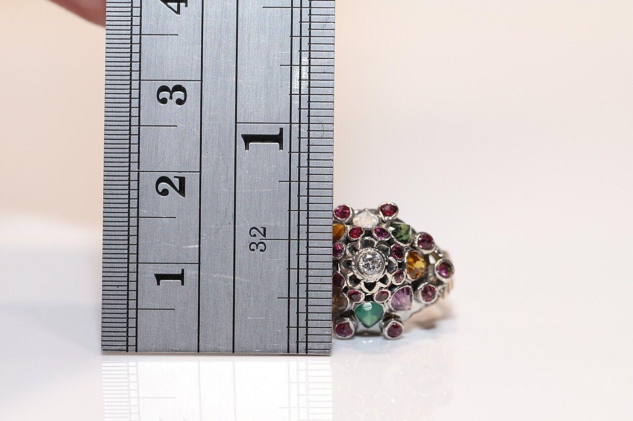 Vintage Circa 1970er Jahre 14k Gold Top Silber natürlicher Diamant und Rubin Dekorierter Ring Damen im Angebot