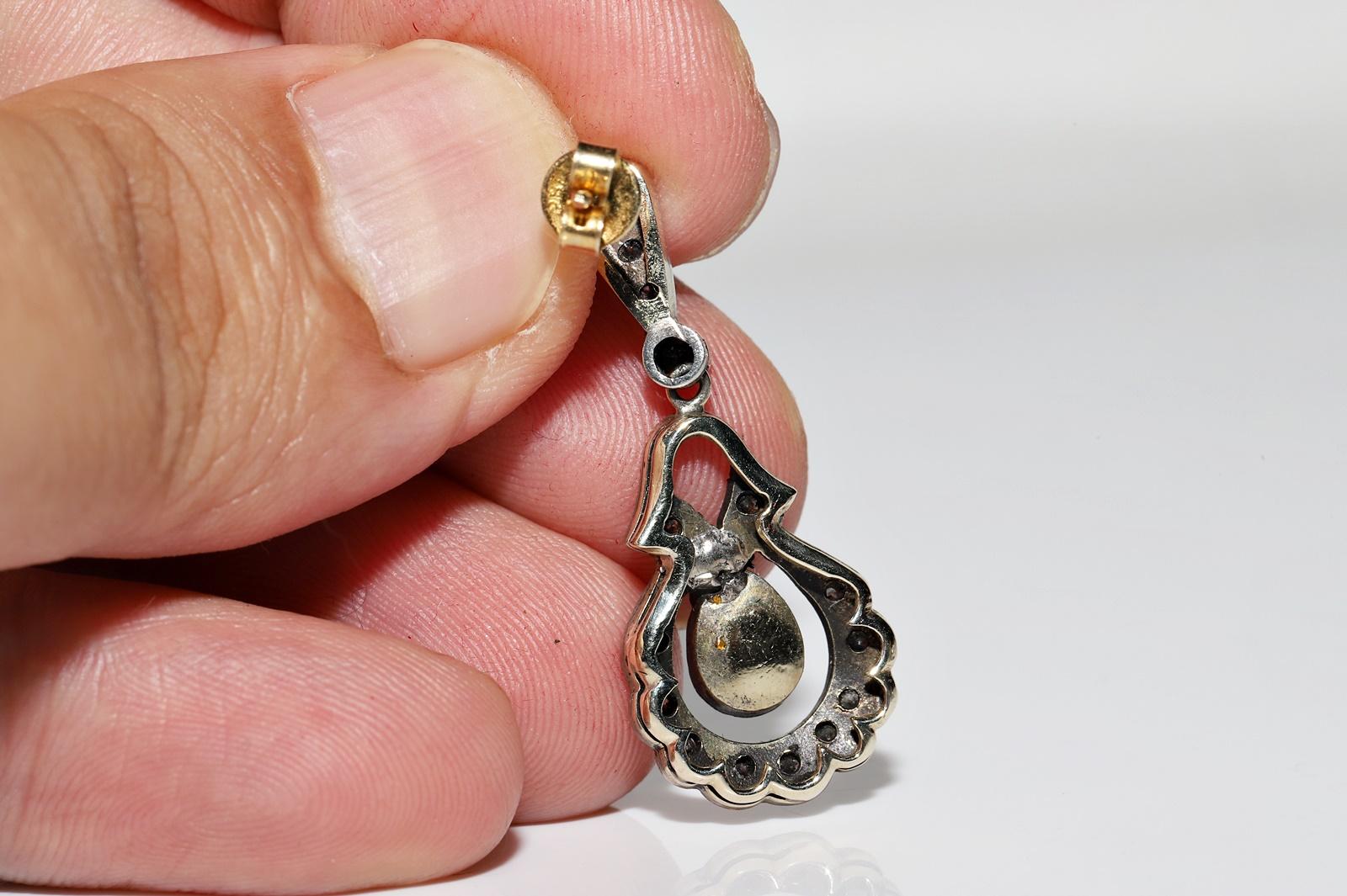 Circa 1970er Jahre  14k Gold Top Silber Natürlicher Diamant Dekorierter Tropfenohrring im Angebot 7