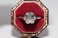 Vintage Circa 1970s 14k White  Gold Natural Diamond Decorated Prettty Ring
