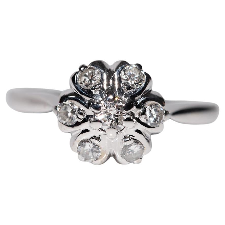 Vintage Circa 1970s 14k White  Gold Natural Diamond Decorated Prettty Ring