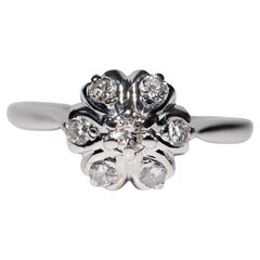 Vintage CIRCA anni
70 14k White Anello Prettty con diamante naturale in oro decorato