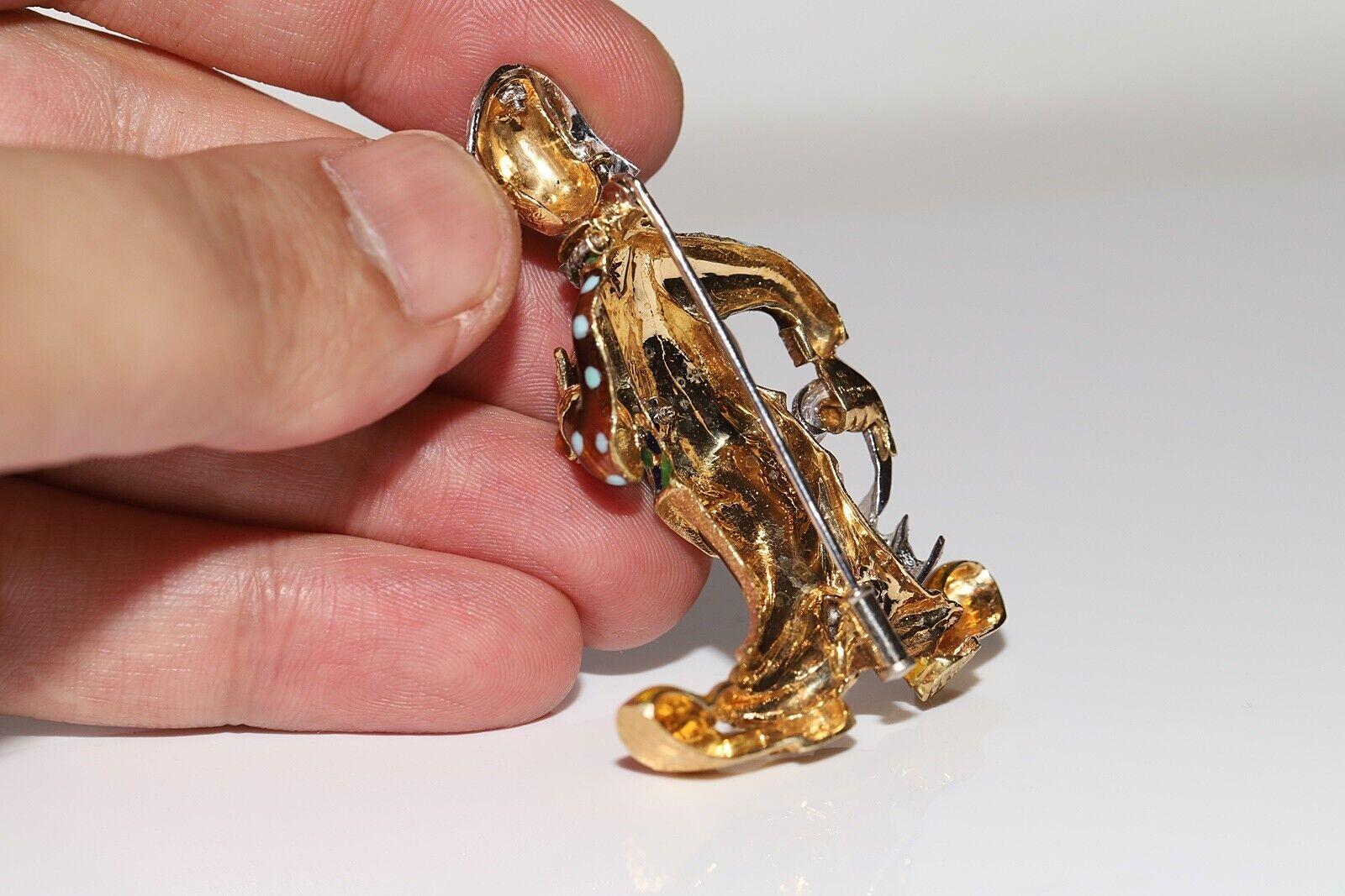 Vintage Circa 1970s  18k Gold Clown Enamel Amazing Brooch For Sale 8