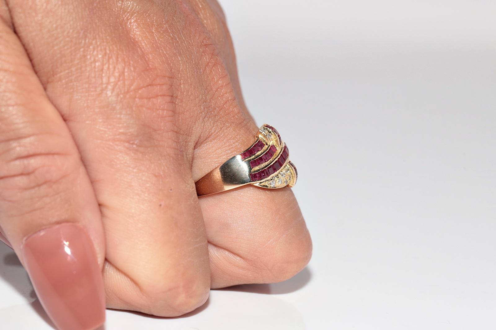 Vintage CIRCA 1970er Jahre 18k Gold natürlichen Kaliber geschnitten Rubin und Diamant dekoriert Ring im Angebot 6