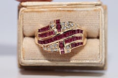 Anello decorato con diamanti e rubini taglio calibro naturale in oro 18k, vintage, circa anni '70