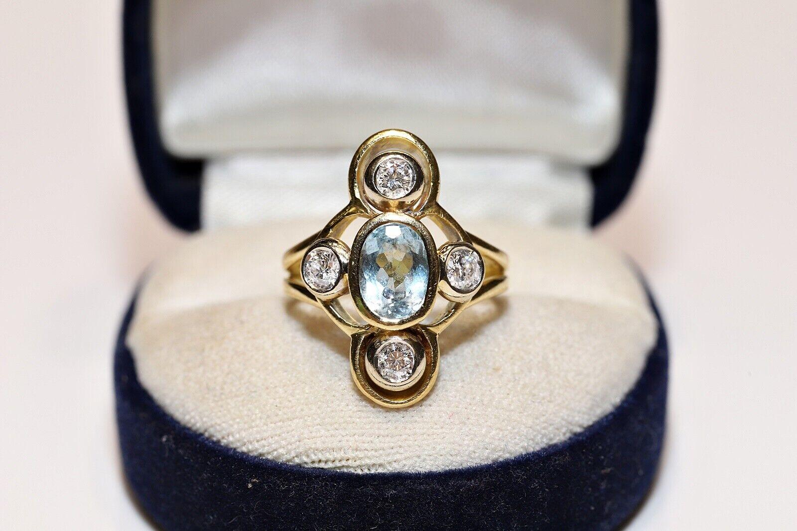 In very good condition.
Total weight 6.5 grams.
Totally is diamond about 0.35 ct.
The diamond is has vs clarity and G-H color.
The aquamarine is about 1.10 ct.
Ring size is US 6.5
We can make any size.
Please contact for any questions.