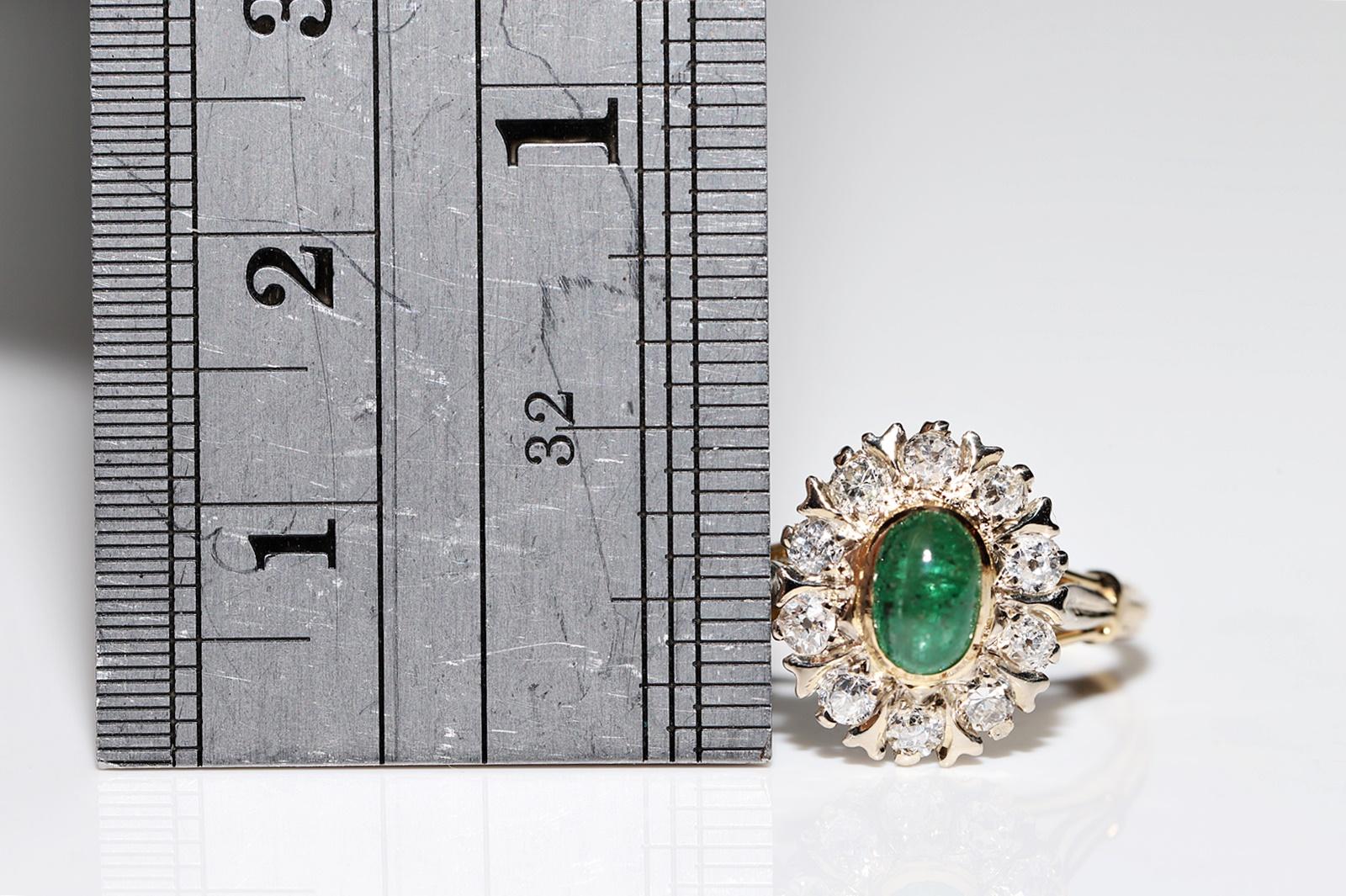 Vintage-Ring aus 18 Karat Gold mit natürlichem Diamant und Smaragd im Cabochon-Schliff, ca. 1970er Jahre 6