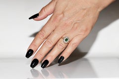 Vintage Circa 1970s 18k Gold Natural Diamond And Cabochon Emerald Ring