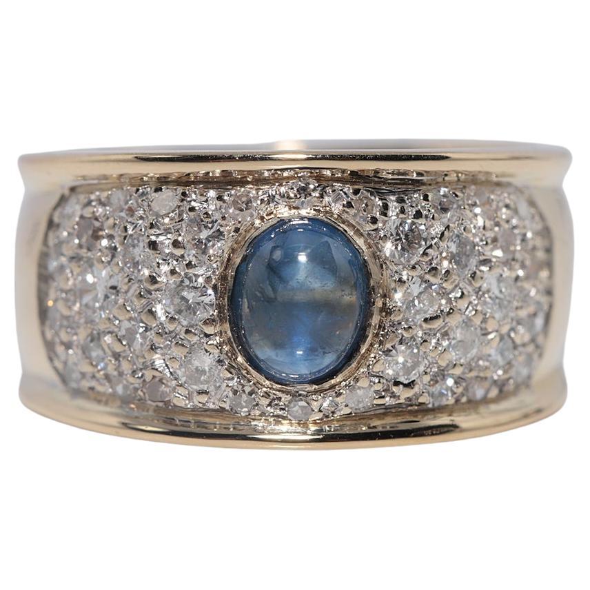 Anello in oro 18k con diamanti naturali e zaffiri cabochon, vintage, circa anni '70 in vendita