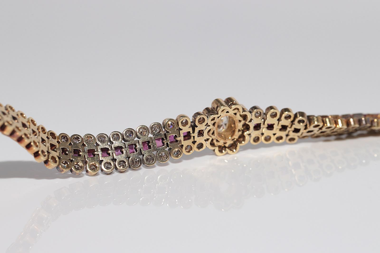 Vintage Circa 1970s 18k Gold Natural Diamond And Caliber Cut Ruby Bracelet For Sale 9
