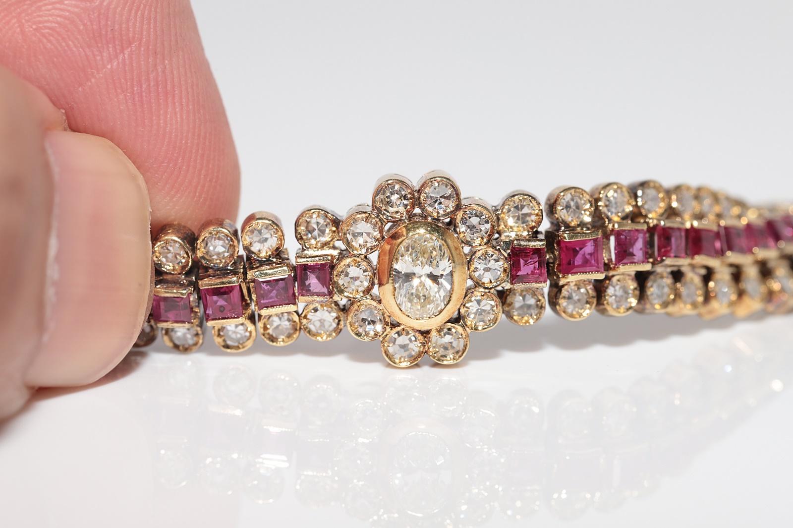 Vintage Circa 1970s 18k Gold Natural Diamond And Caliber Cut Ruby Bracelet For Sale 10