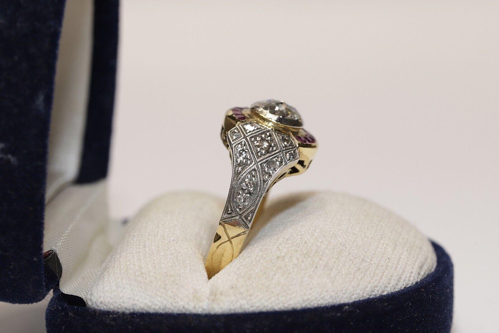 Vintage Circa 1970s 18k Gold Natural Diamond And Caliber Ruby Decorated Ring For Sale 6