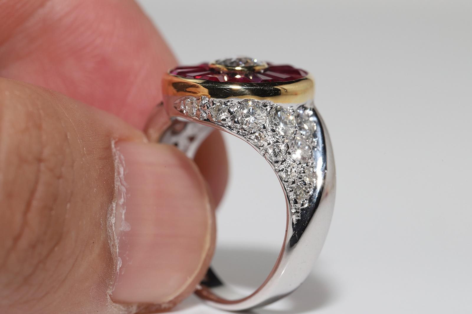 Vintage Circa 1970s 18k Gold Natural Diamond And Caliber Ruby Decorated Ring For Sale 7