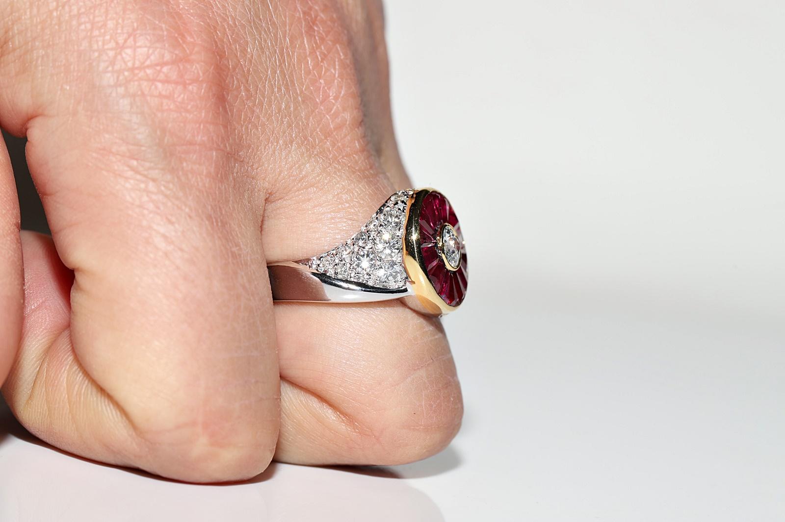 Vintage Circa 1970s 18k Gold Natural Diamond And Caliber Ruby Decorated Ring For Sale 10