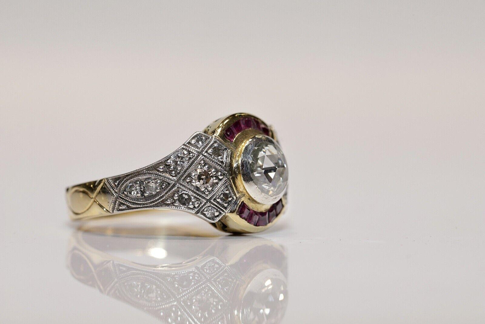Vintage Circa 1970s 18k Gold Natural Diamond And Caliber Ruby Decorated Ring For Sale 1