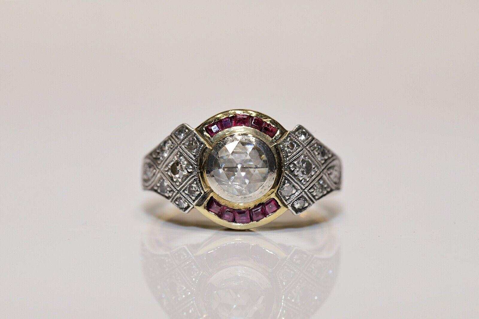 Vintage Circa 1970s 18k Gold Natural Diamond And Caliber Ruby Decorated Ring For Sale 2