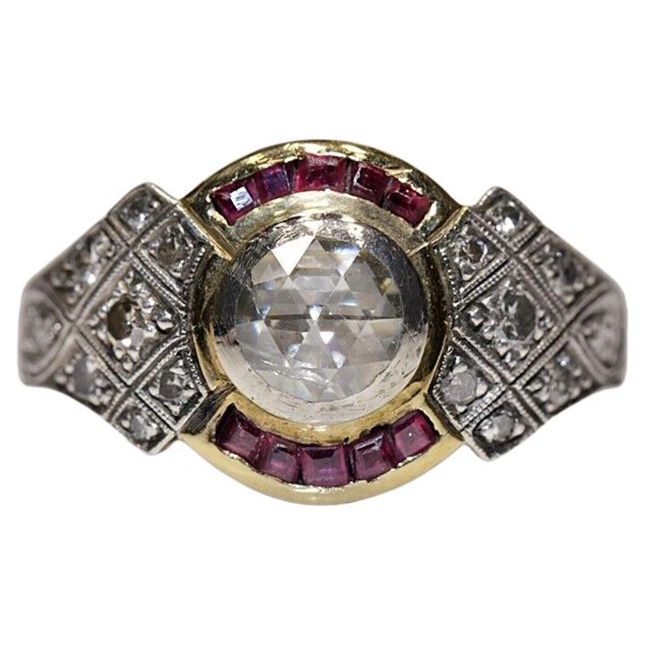 Vintage Circa 1970er Jahre 18k Gold Natürlicher Diamant und Kaliber Rubin Dekorierter Ring