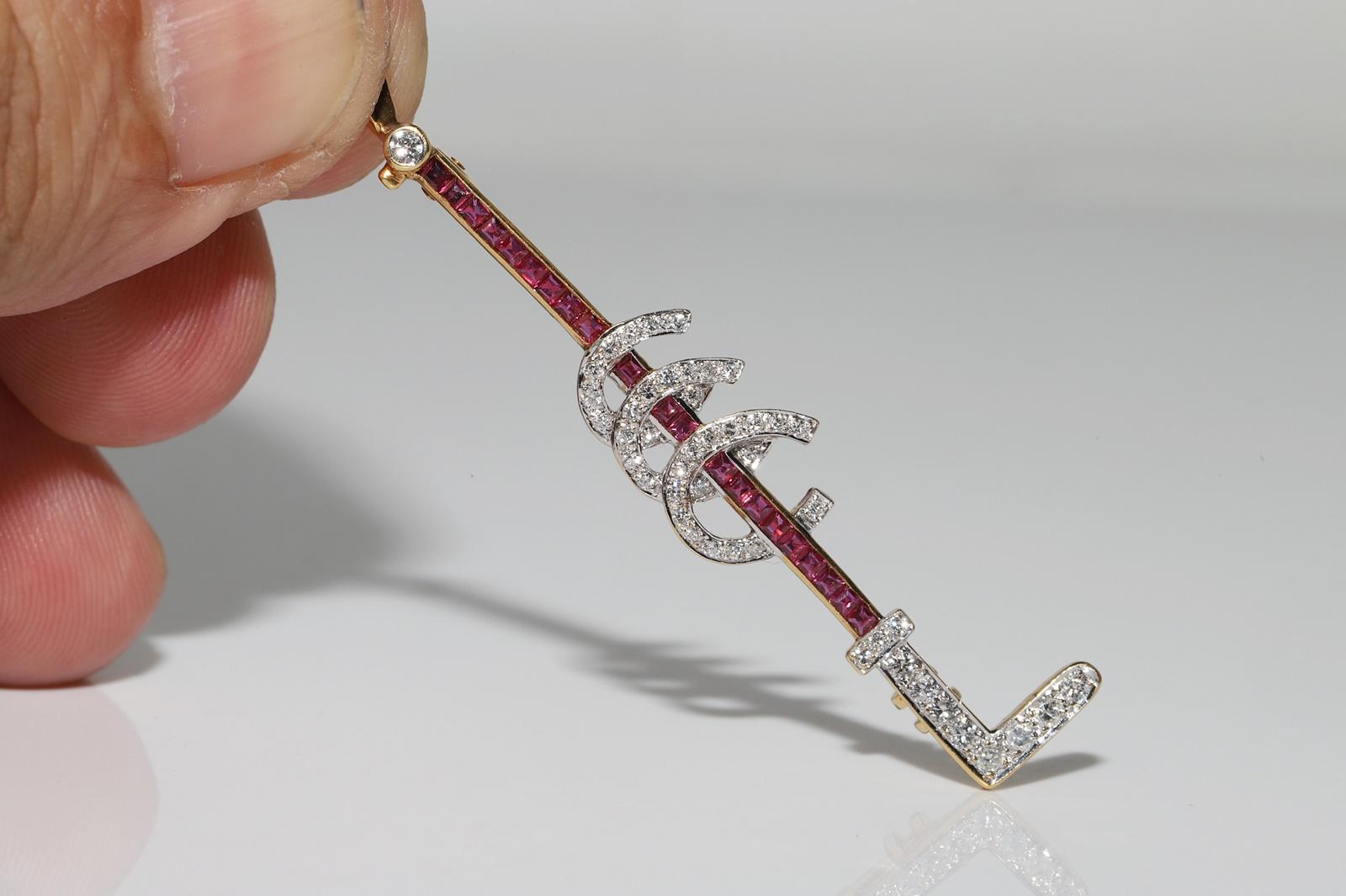 Vintage Circa 1970s 18k Gold Natural Diamond And Caliber Ruby Golf Clup Brooch For Sale 5