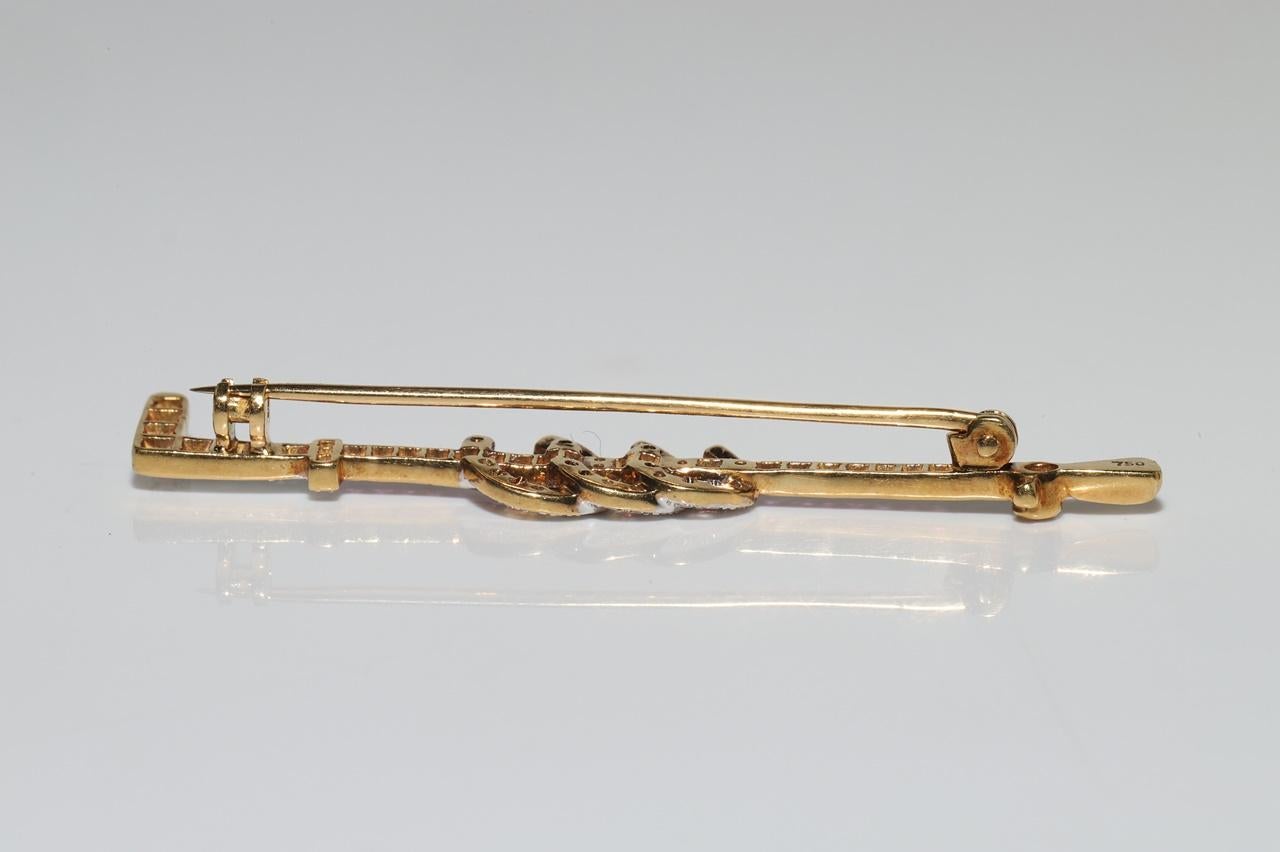 Women's Vintage Circa 1970s 18k Gold Natural Diamond And Caliber Ruby Golf Clup Brooch For Sale