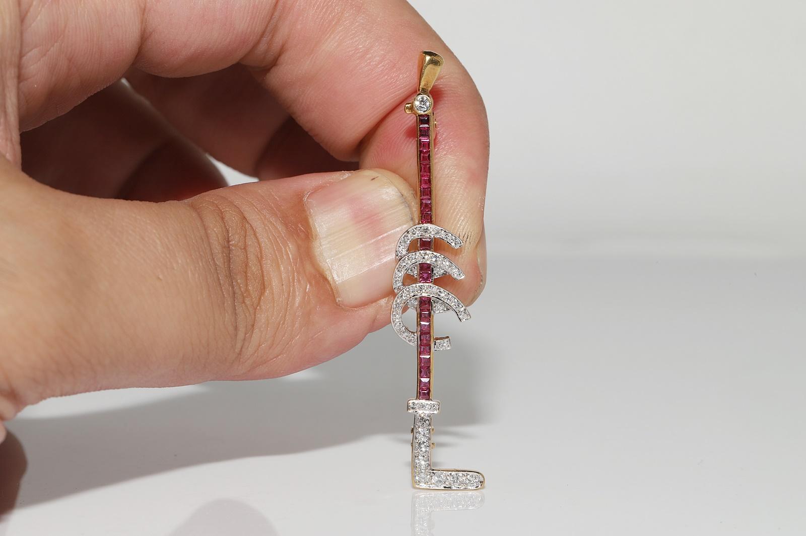 Vintage Circa 1970s 18k Gold Natural Diamond And Caliber Ruby Golf Clup Brooch For Sale 1