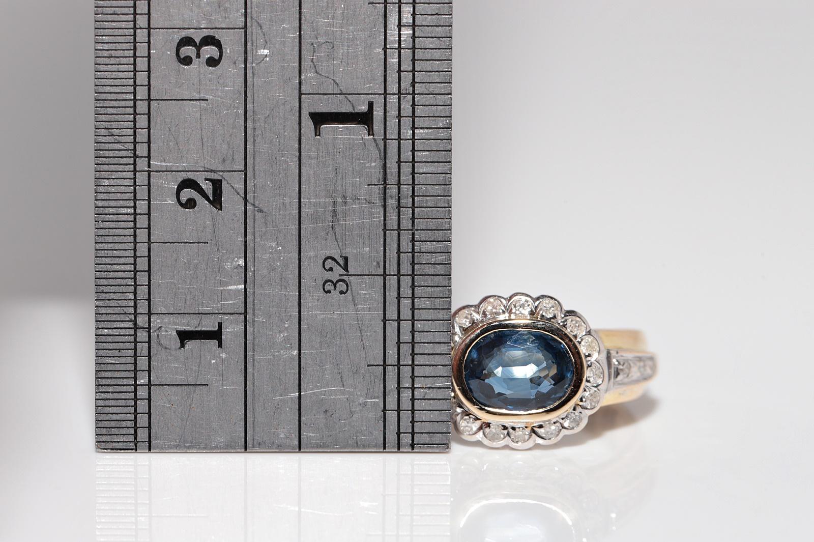Vintage CIRCA 1970s 18k Gold Natürlicher Diamant und Saphir im Ovalschliff Ring im Angebot 4
