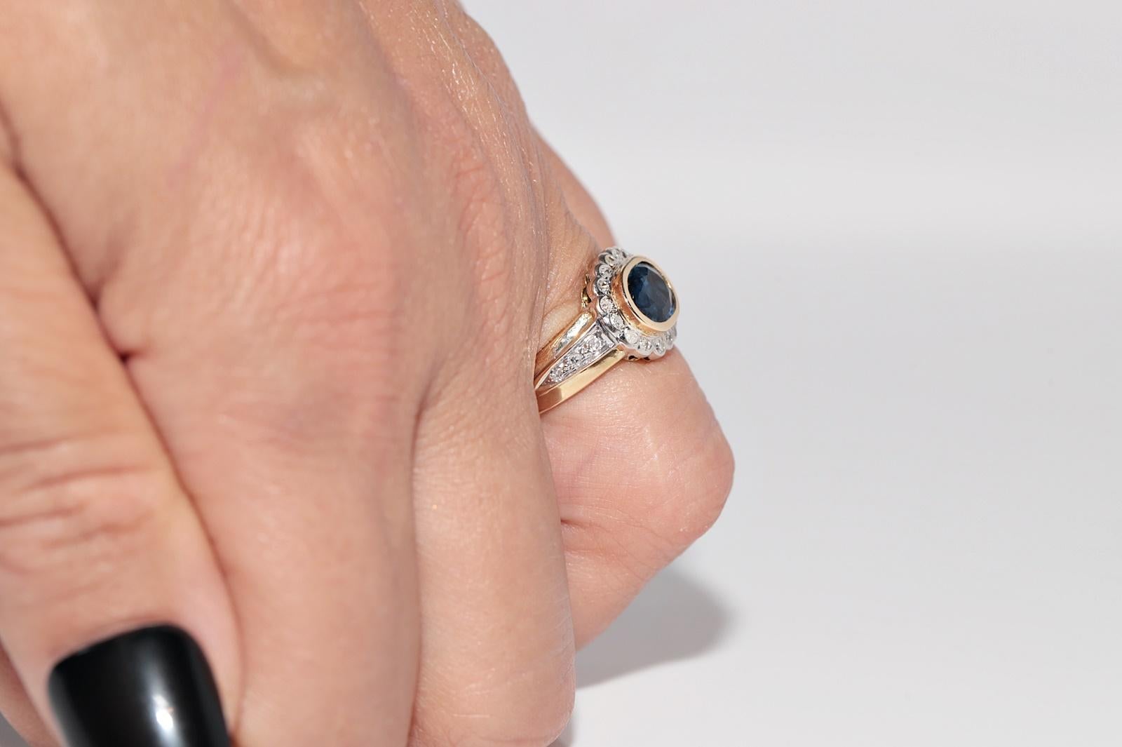 Vintage CIRCA 1970s 18k Gold Natürlicher Diamant und Saphir im Ovalschliff Ring im Angebot 11