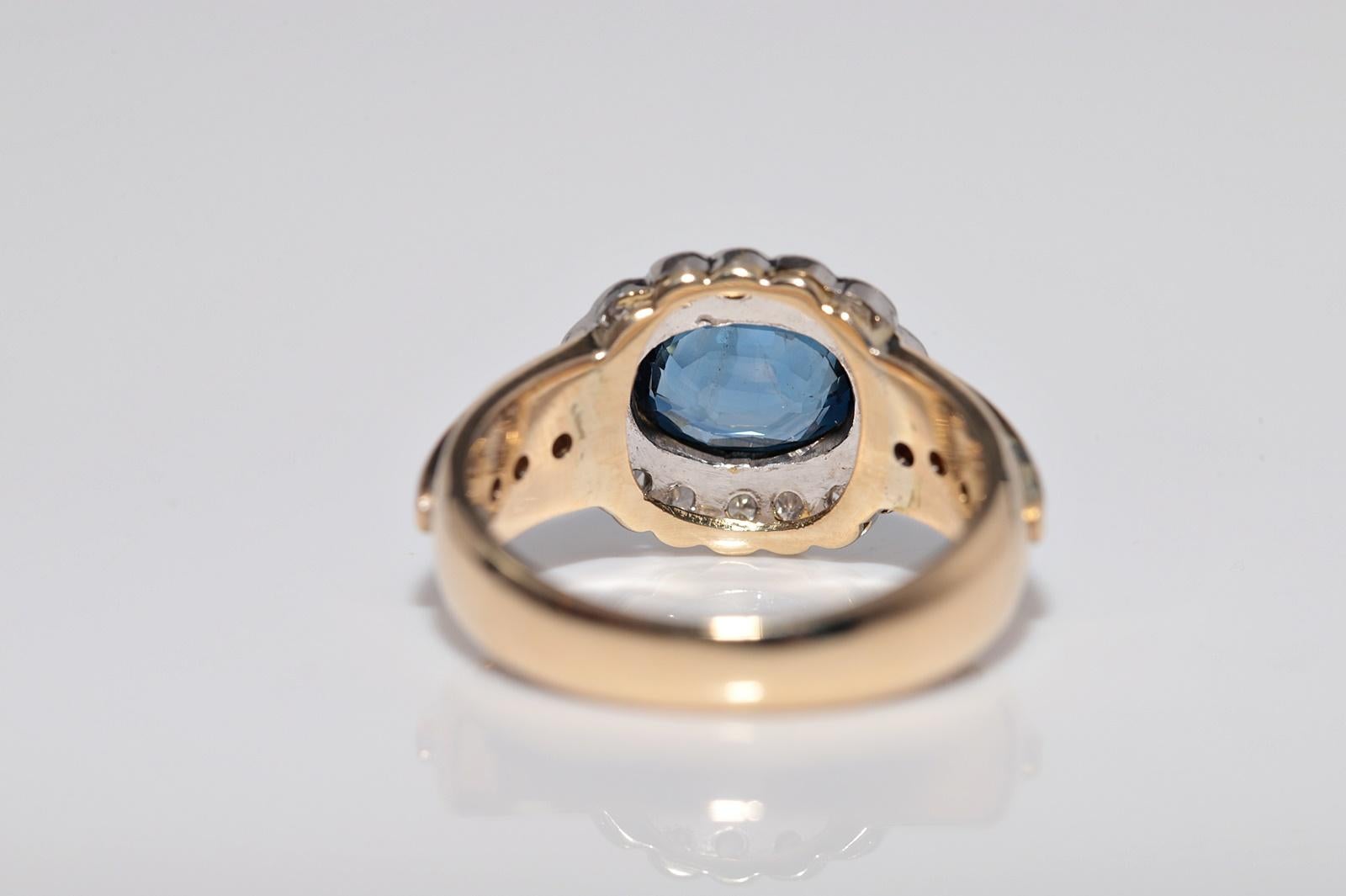 Vintage CIRCA 1970s 18k Gold Natürlicher Diamant und Saphir im Ovalschliff Ring Damen im Angebot