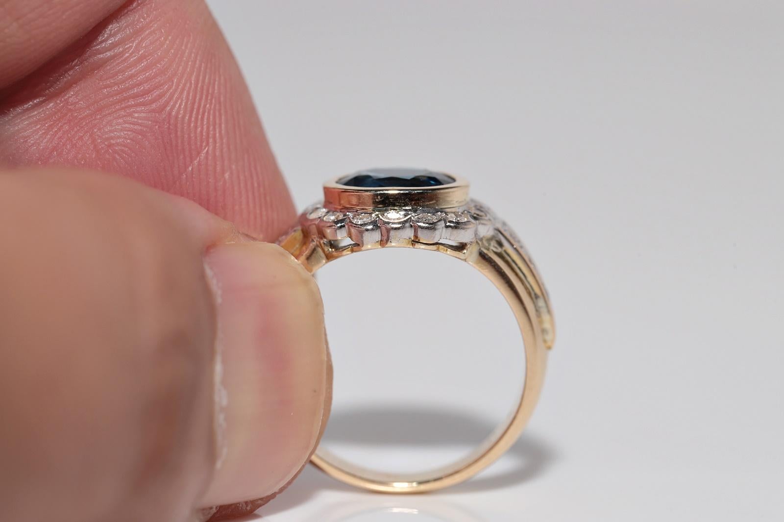 Vintage CIRCA 1970s 18k Gold Natürlicher Diamant und Saphir im Ovalschliff Ring im Angebot 2