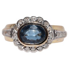 Vintage CIRCA 1970s 18k Gold Natürlicher Diamant und Saphir im Ovalschliff Ring