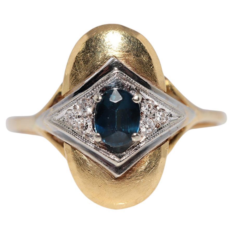 Vintage CIRCA 1970s 18k Gold Natürlicher Diamant und Saphir im Ovalschliff Rİng
