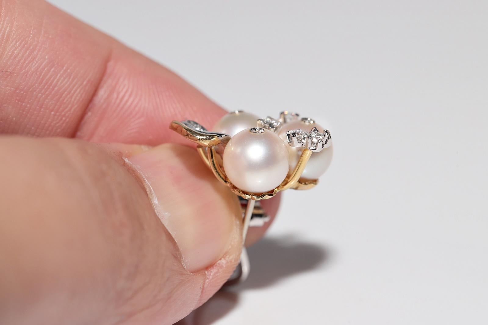 Vintage Circa 1970er Jahre 18k Gold Natürlicher Diamant und Perle Dekorierter Ohrring im Angebot 4