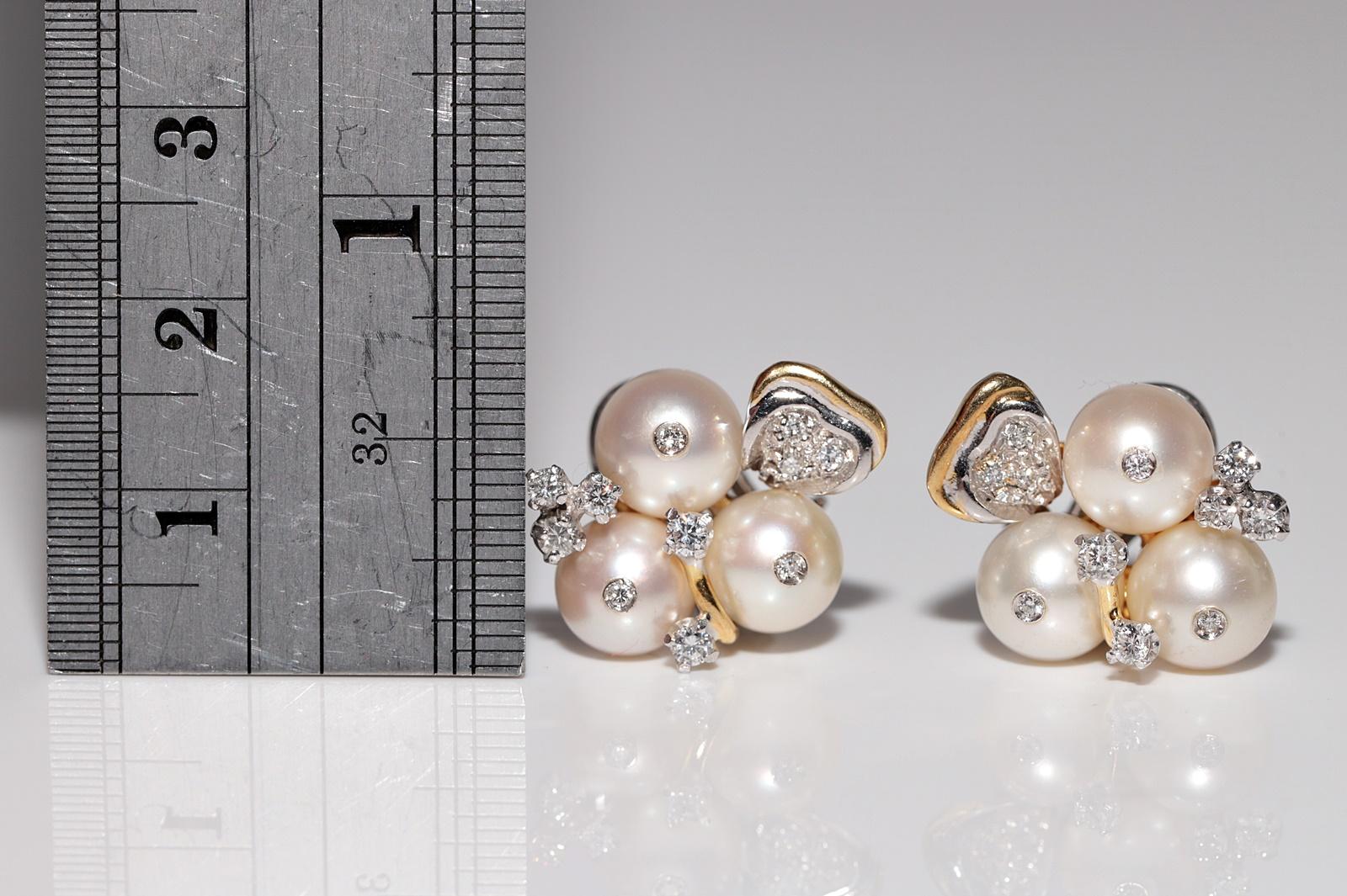 Vintage Circa 1970er Jahre 18k Gold Natürlicher Diamant und Perle Dekorierter Ohrring (Retro) im Angebot