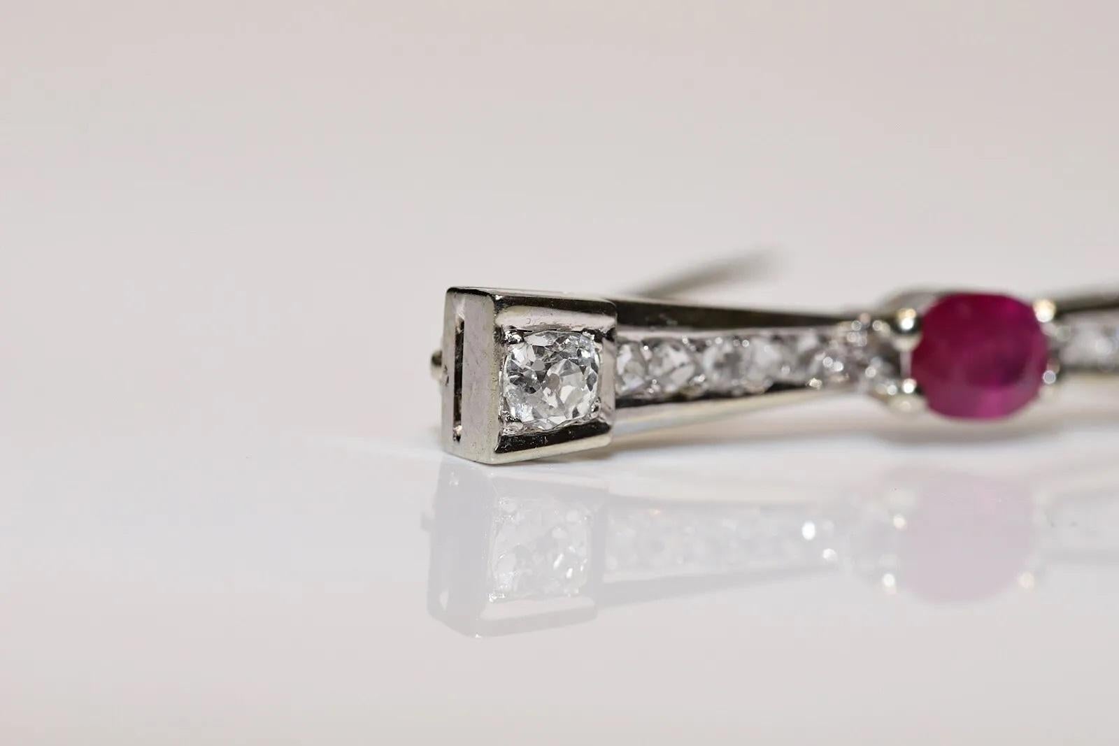 Old Mine Cut Vintage Circa 1970s 18k Gold Natural Diamond And Ruby Decorated Brooch For Sale