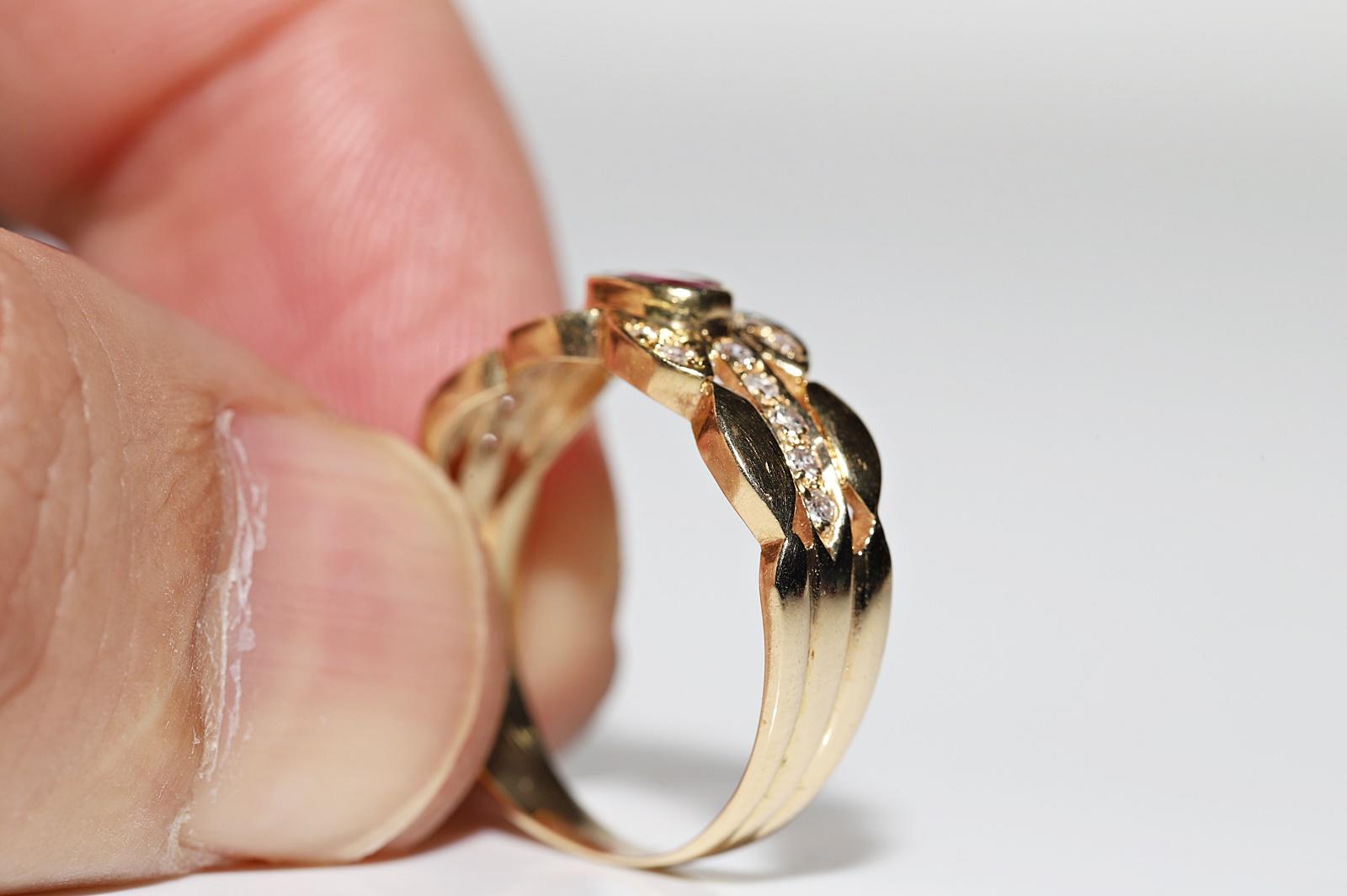 Deko-Ring aus 18 Karat Gold mit natürlichem Diamant und Rubin, Vintage, ca. 1970er Jahre  im Angebot 5